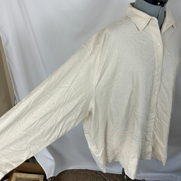 Jenni Kayne Relaxed Oversized Shirt Ivory Raw Silk Boyfriend XL - Picture 3 of 6